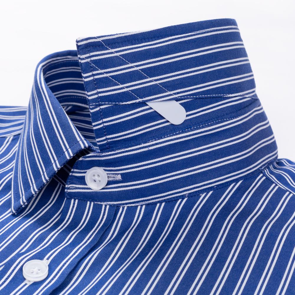 Men's Premium Non-Iron Pure Cotton Long Sleeve Formal Shirt with Spread Collar, No Pocket Plaid Striped for Business Casual Wear