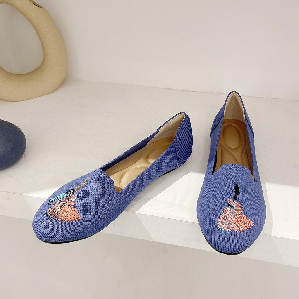 Fashion Women Flat Knitted Shoes Fashion Round Toe Women's Slip on Flat Casual Shoes Ballet  Female Light Comfort  Zapatillas