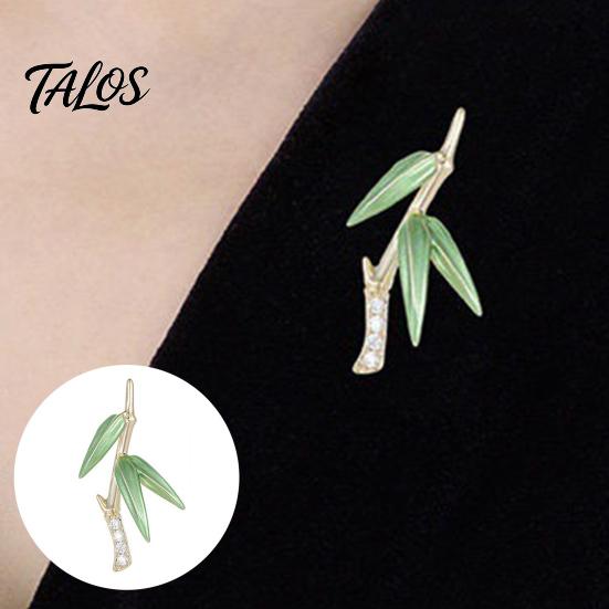 Brooch Pin for Women, Three-Dimensional Green Bamboo Shape Pin with Enamel Leaves, Outfit Badge for Necklines Scarves Bags
