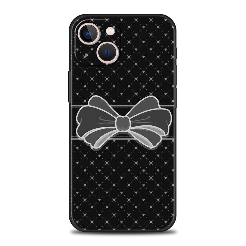 Phone Case Cover for iPhone 17 16 15 14 13 12 Pro Max 11 Pro Max 17AIR Plus Shockproof Soft TPU Black Bowknot Faux Pearl Painted