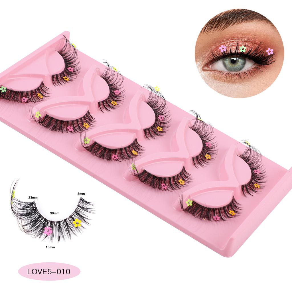 5 Pairs Of Fox Transparent Stem False Eyelashes With Cute Colored Flower Sequined Eyelashes