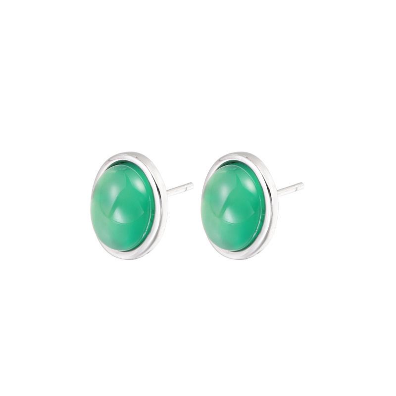 S925 Sterling Silver Green Chalcedony Egg-Shaped Earrings - Elegant, Retro, Versatile Women's Accessories for Mother's Day.