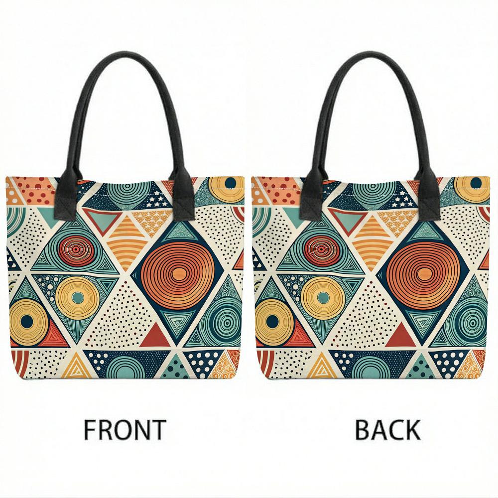 Bohemian Geometric Pattern Tote Bag Large Capacity Casual Handbag for Daily Use