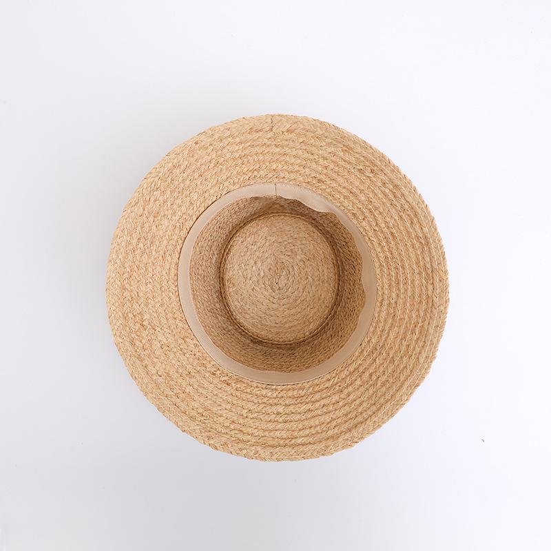 Natural raffia woven straw hat women's French sweet bow concave top wide brim sunshade bucket hat basin hat