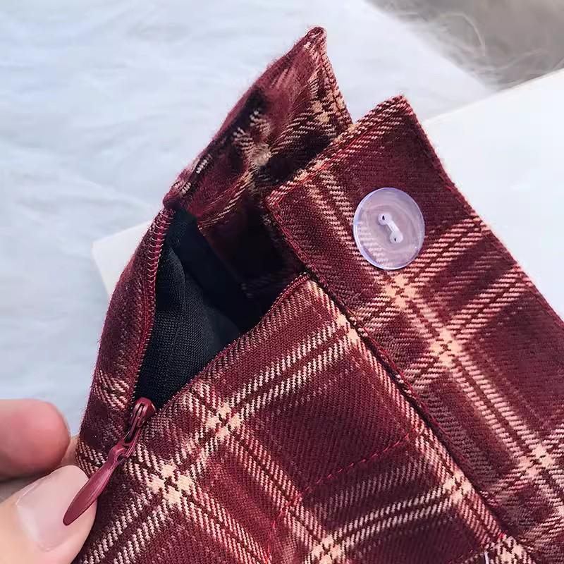 JK Plaid Pleated A-Line Skirt - High Waist, Slim Fit, Anti-Exposure, Spring & Autumn Korean Style