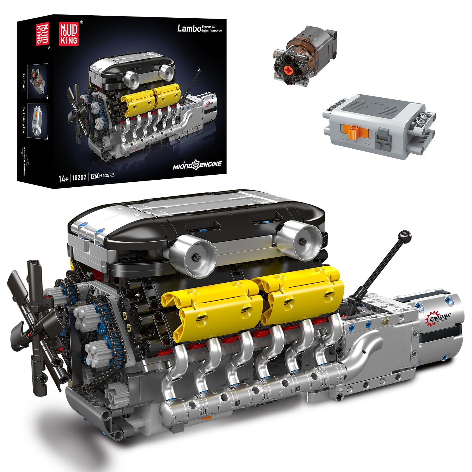 

Mould King 10202 MOC Технология V12 Цилиндров, V-образное расположение. Модель двигателя и трансмиссии. Технология Спорткар Электродвигатель Приводной Зажимной Блок Комплект