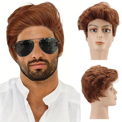 Synthetic Wig for Men Afro Messy Perm Curly Haircut Handsome Cool Wig with Bangs Cosplay Carnival Party