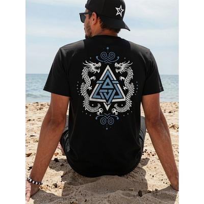 European Sizes Wolf Tribal Symbol Norse Design, Back Printing - Men'S Casual Fashion T-Shirt - Crew Neck Design