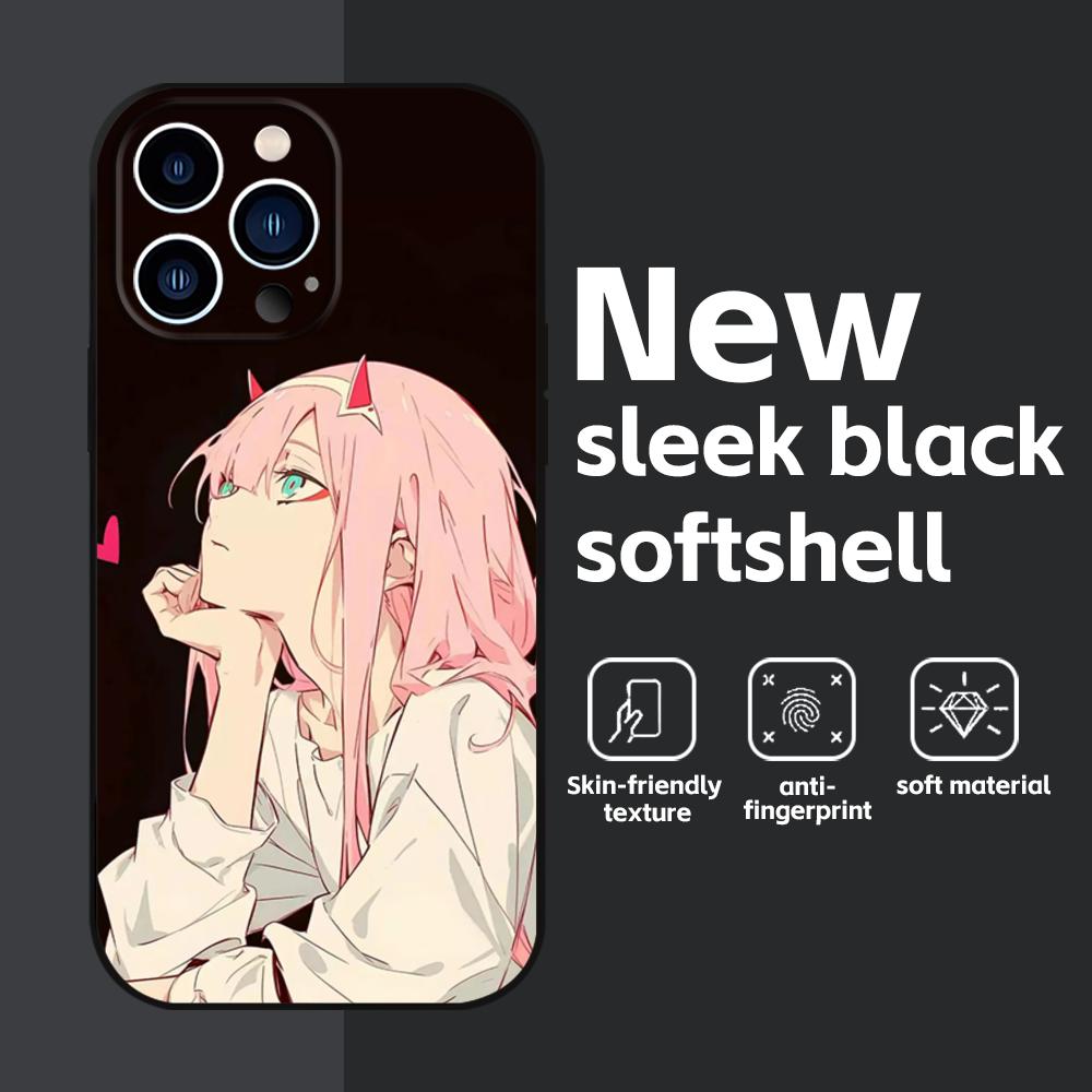 Cute Zero Two Anime Cool  Phone Case For iPhone 16 16e 15 14 13 12 11 Plus Mini Pro Max Soft Black Shockproof Cover