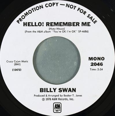 7 inch Plaat BILLY SWAN - Hallo! Remember Me 2046 A&M Records 1978 VS Rock Gebruikt