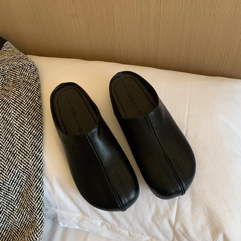 

02-Retro one-pedal bag head half slippers fattened and widened large size flat shoes 35 чёрный