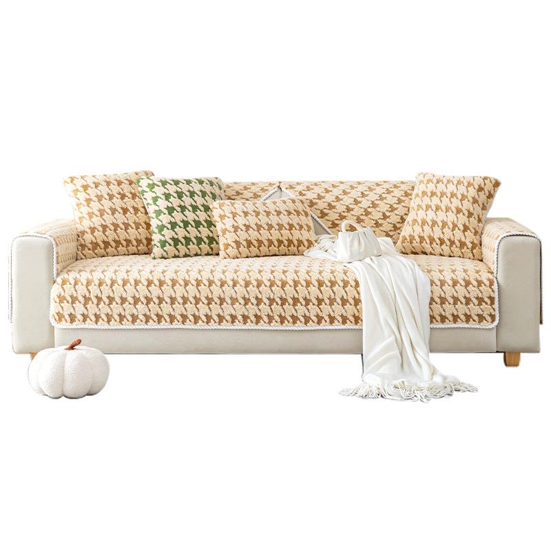 New Lamb Velvet Houndstooth Sofa Cushion Winter Thickened Plush Cushion Non-slip Sofa Cover Cover Cloth