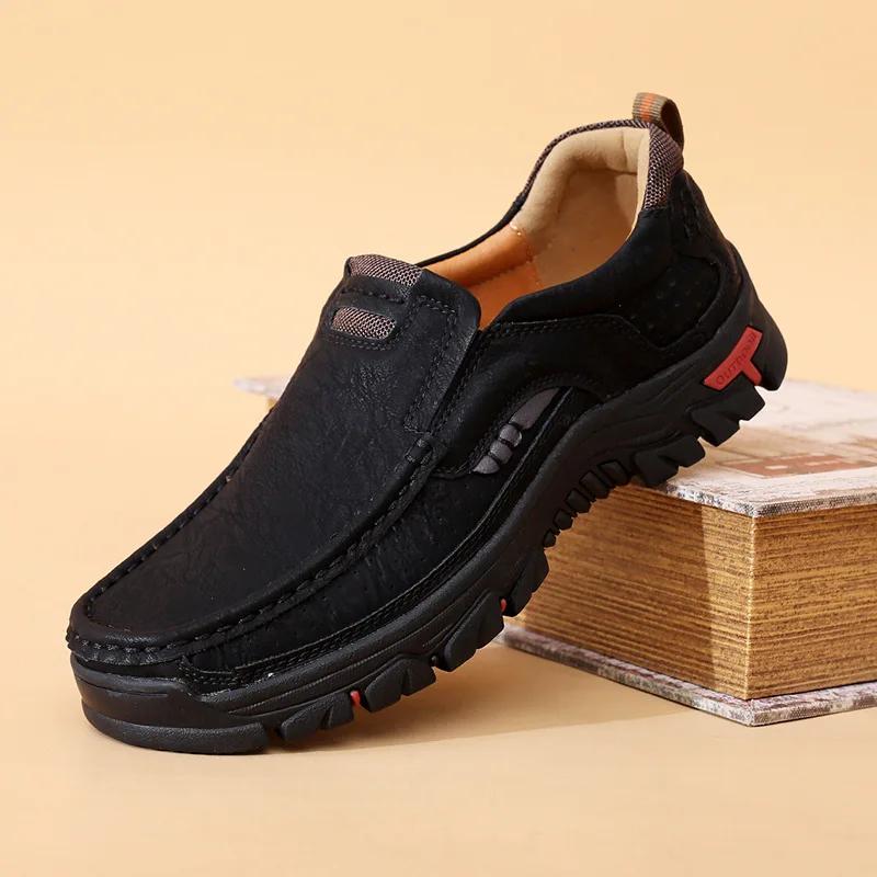 Mode Herren Leder Freizeitschuhe Atmungsaktive Slipper Herren Sneakers 2025 Neu Männlich Bequem Leder Flaches Schuhwerk Sneakers Herrenschuhe