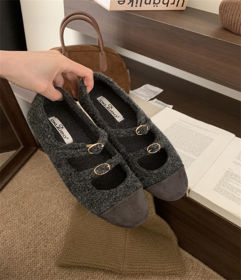 2025 spring new fashion versatile temperament round head light mouth single shoes thick heel ladyshoes French color matching single shoes