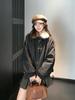 Real shot American retro fur collar cotton clothes women's autumn and winter loose college style design niche thickened coat