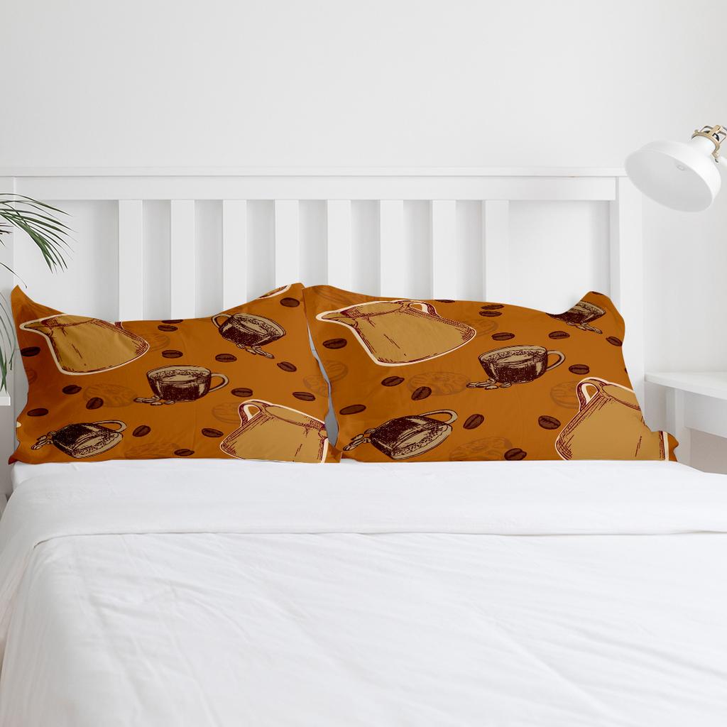 Brown Coffee Beans Coffee Cup Bedding Set 3pcs Duvet Cover Pillowcase Kids Adult Quilt Cover Double Bed Set Home Textile