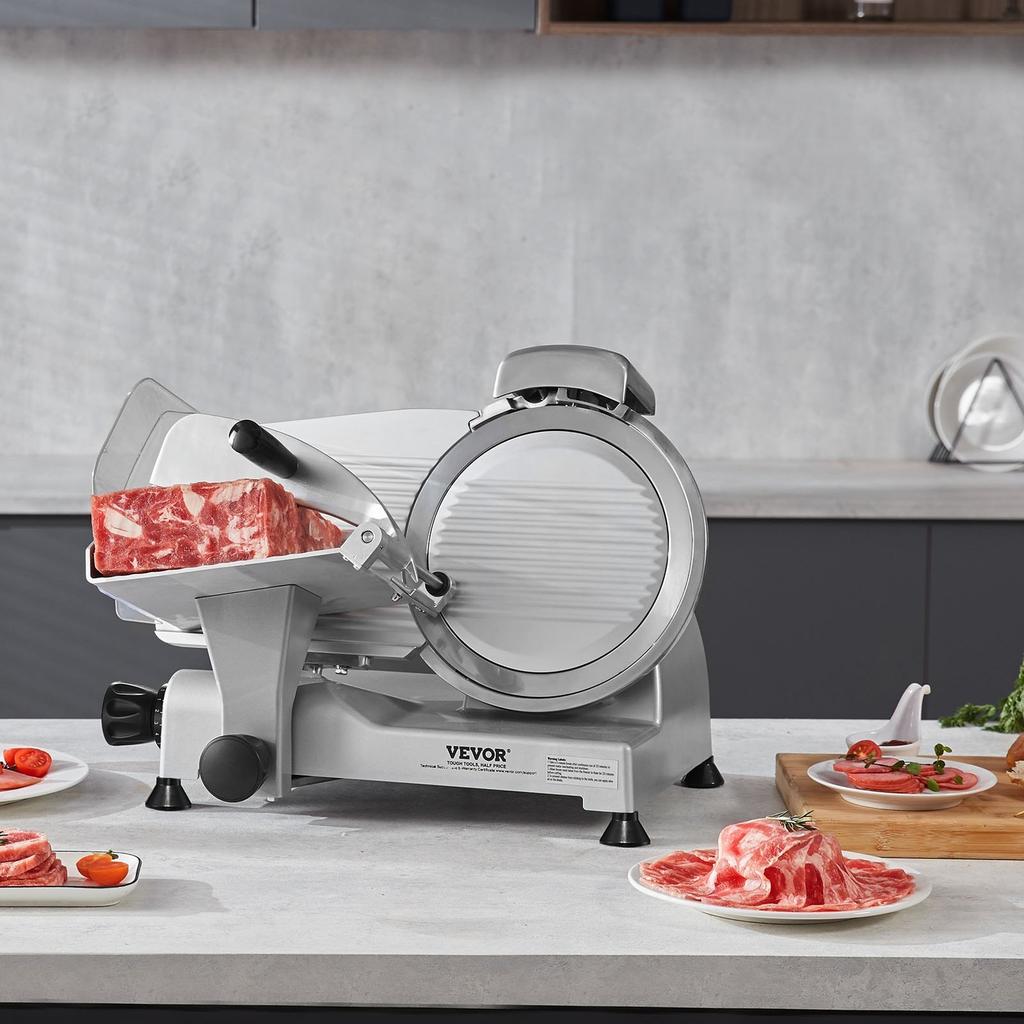 Meat Slicer, 340W Electric Deli Food Slicer with 10" SUS420 Stainless Steel Blade and Built-in Sharpening Stone, 0-0.6 Inch Adjustable Thickness for