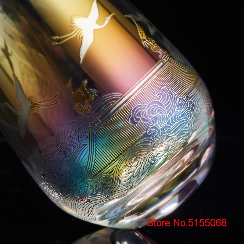 500ml Royal Court Red-crowned Crane Glass Chinese Style Drink Cup Gold Silver Burning Lucky Whisky Tumbler Beer Mug Water Teacup