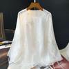 Women's White Embroidered Chinese-Style Round Neck Shirt - 2022 Autumn Casual Fashion Top