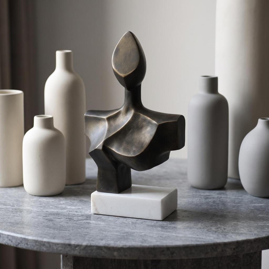 Torso Sculpture with Marble Base Modern Decorative Object Antiqued for Bookshelf
