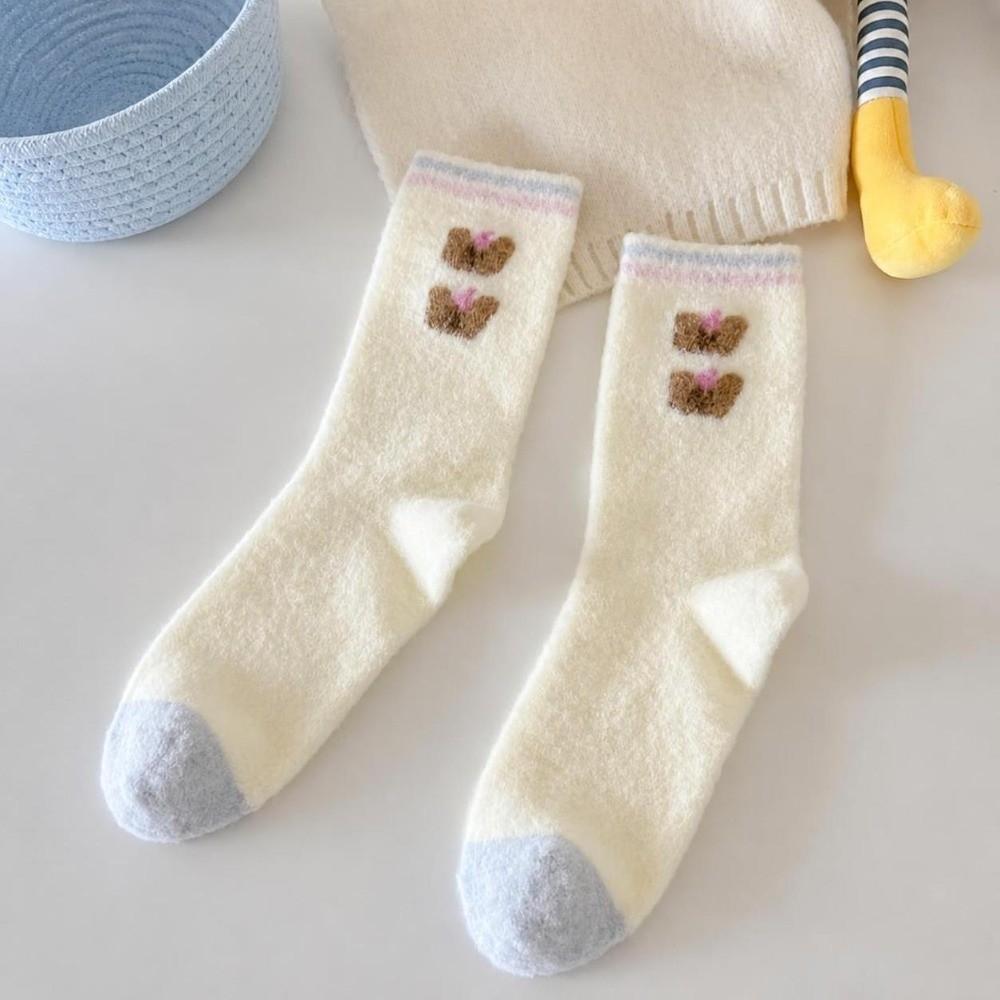 Mid-Calf Fuzzy Socks Thick Warm Home Socks Fluffy Plush Socks  For Women Ladies