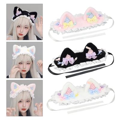 Karnavallar Parti Kadın Fotoğraf Çekme Hairband Pilili Dantel Kedi Kulak Şekli Bantlar Yetişkin Gençler için Güzel Saç Çember