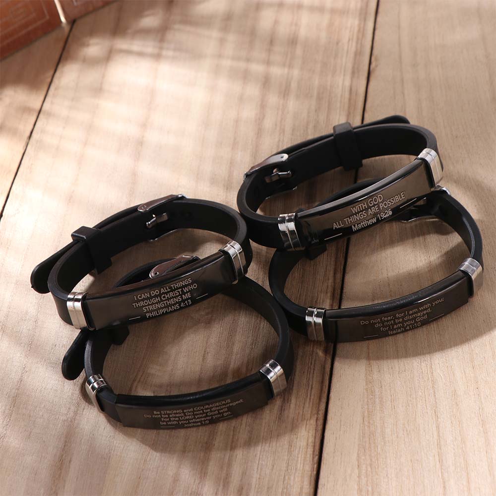 Silicone Material Bible Verse Bracelet Black Stainless Steel Inspirational Bracelet  Gift