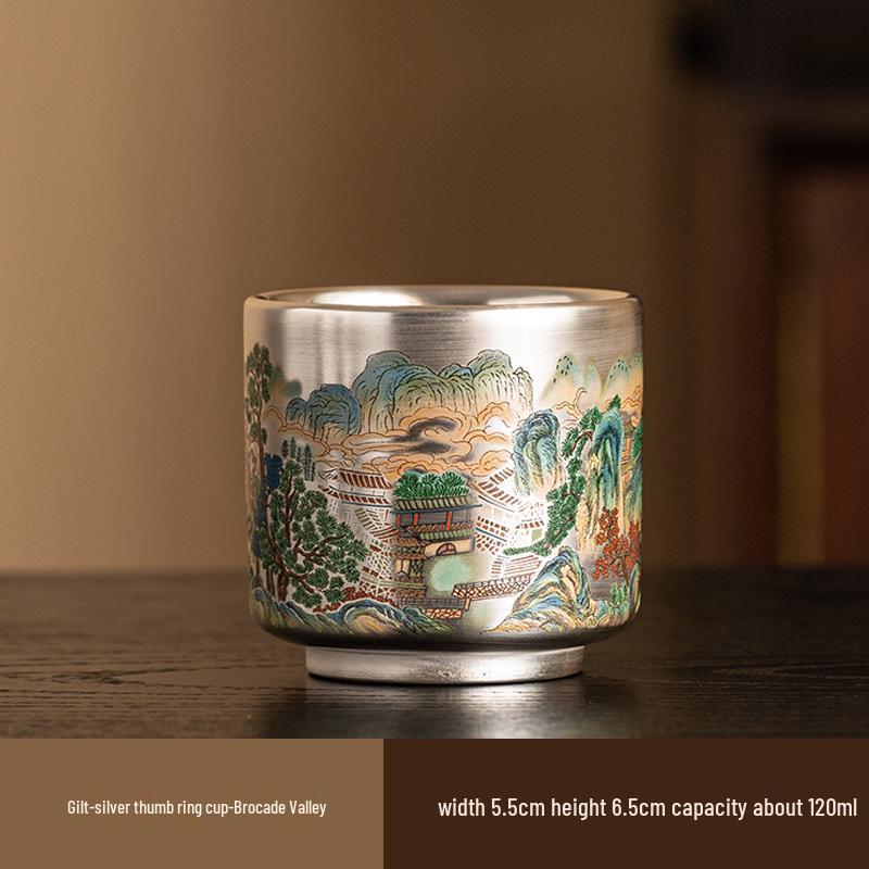 Luxury Year of the Dragon Silver Gilded Tea Cup, Large Capacity for Home or Office