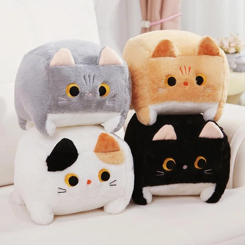 Lovely Square Cat Plush Toy Fluffy Black Cat Pillow Stuffed Little Kitten Animal Plush Doll Kawaii Home Decoration Birthday Gift