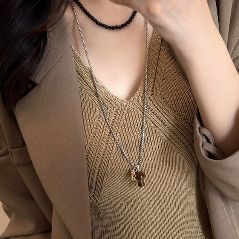 Neuer gefleckter Tigerauge-Stein Pilz Anhänger Lange Vielseitige Schlüsselbein Kette Halskette für Damen Nische Exquisite Accessoires