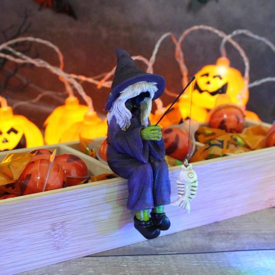 Witch Fishing Statue Decor UV Resistant Waterproof Halloween Resin Gothic Figure Garden Pond Edge Ornament