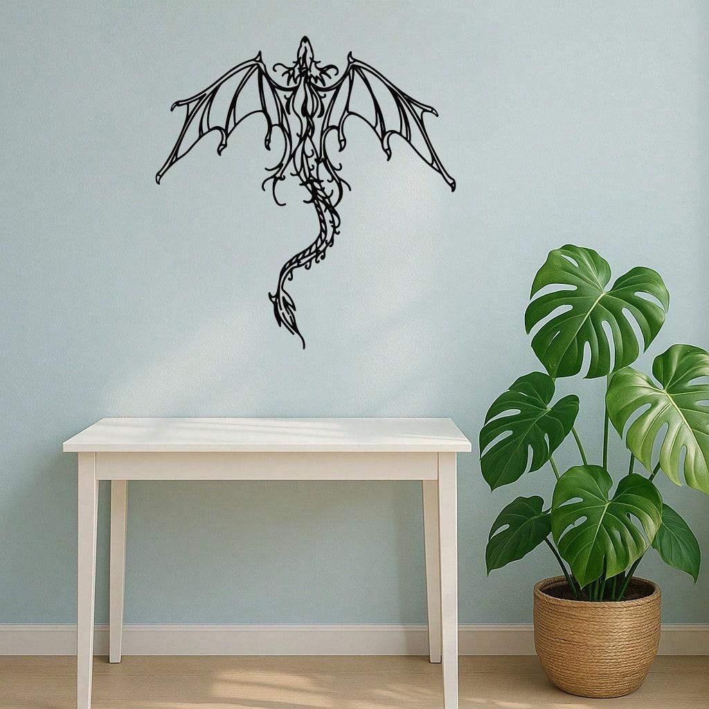 Black Metal Dragon Wall Art, Fantasy Home Decor, Modern Interior Hanging, Rustproof Gothic Decor for Bedroom, Gaming Lounge