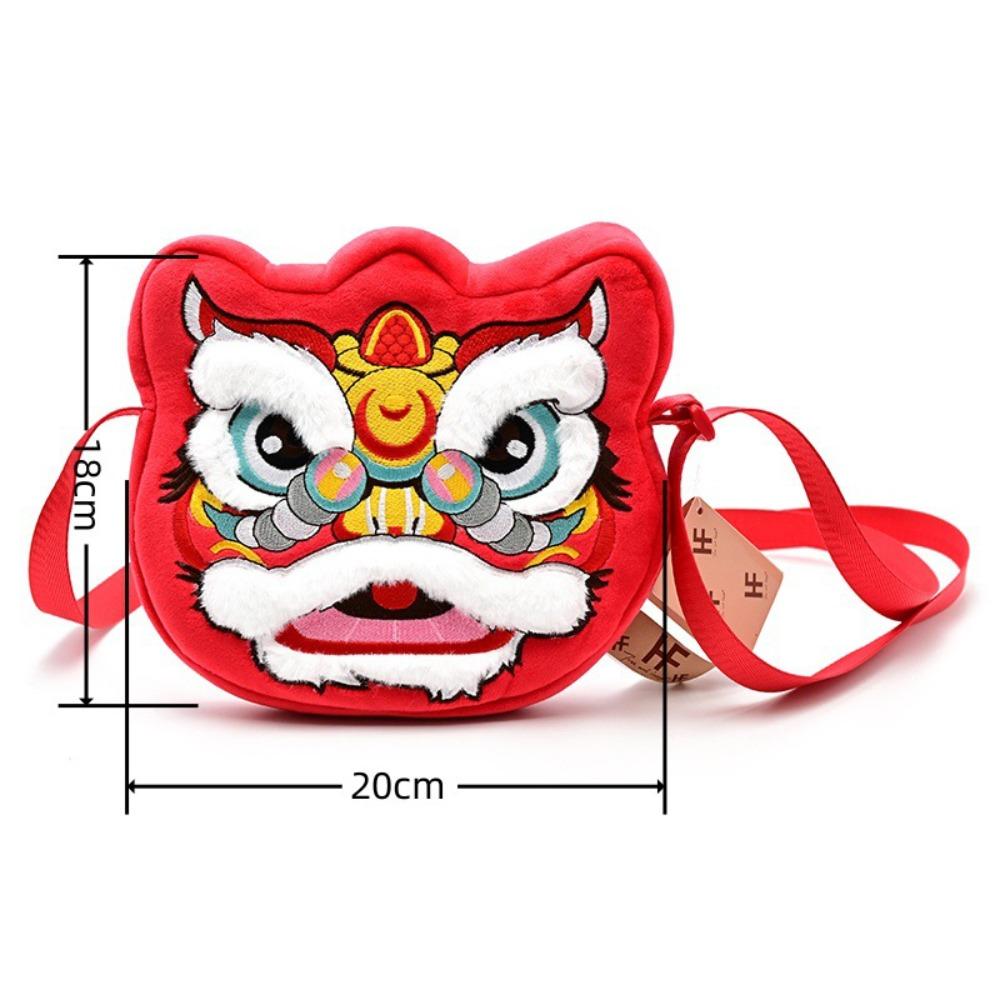 Fluffy Lion Dance Shoulder Bag Plush Red Lion Coin Pruse Chinese Dancing Lion Bag  Chinese New Year