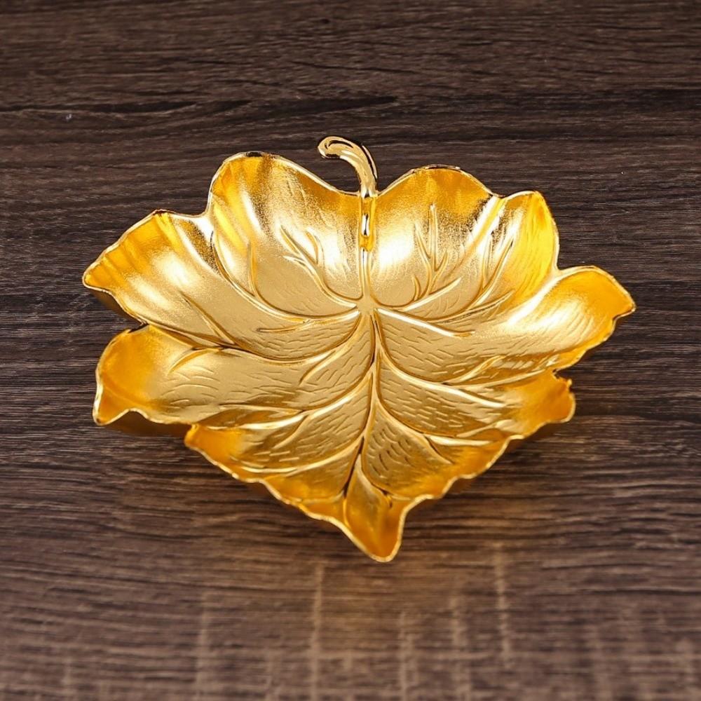 Zinc Alloy Metal Storage Plate Golden Jewelry Organizer Tray Stylish Leaf Shaped Tray for Earrings
