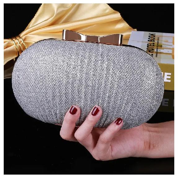 Pleated Butterfly Goose Egg Evening Bag Oval,Round Ladies Clutch Banquet Dress Chain Evening Bag