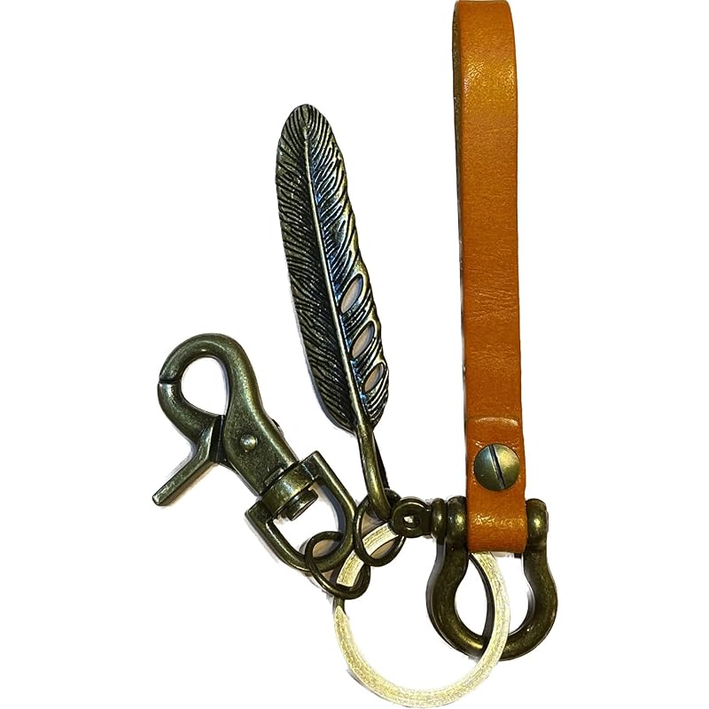 

[Tsutael] Navajo feather vintage genuine leather key chain/brass American casual key chain strap cowhide key case key strap key craftsman leather