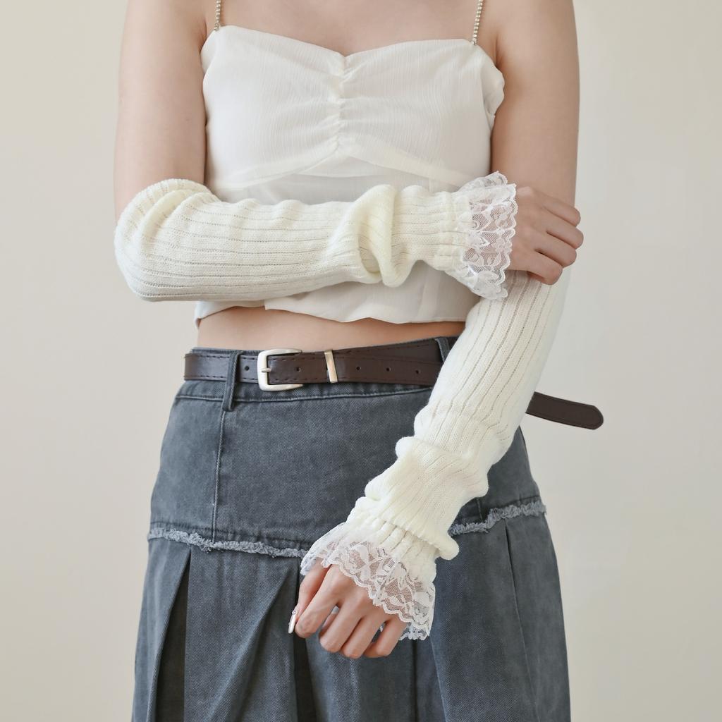 Fingerless Lace Mittens Female Anime Gloves Women Knitted Sweet Lolita Gloves Winter Arm Warmer Ankle Wrist Sleeves Harajuku Y2k
