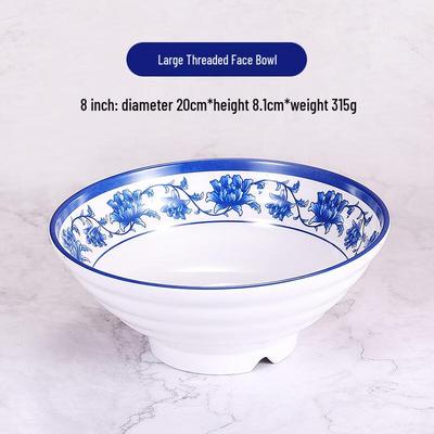 Jiuyue Mei A5 White & Blue Imitation Porcelain 8-inch Noodle Bowl (Set of 10)