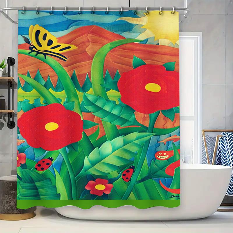 

Red White Geometric Floral Bath Curtain Waterproof Decorative Shower curtain for Home Bathroom Accessories 90x180cm