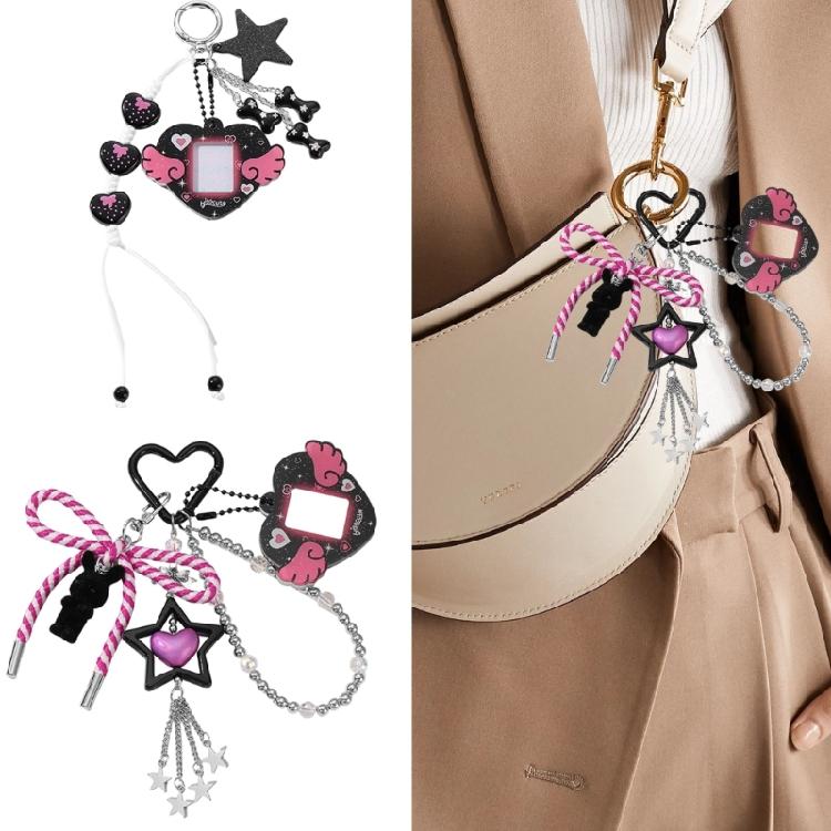 Cartoon Flocking Heart Keychain Compact Bag Charm Wing Star Decoration Bag Pendnat Lovely Gift For Friend Family