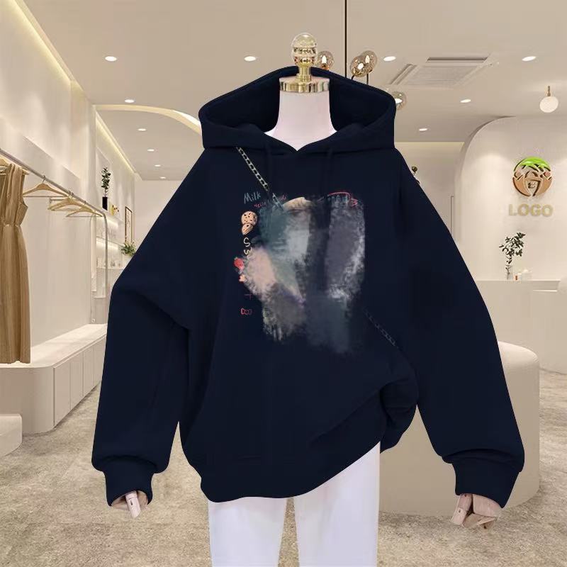 Fleece thickened hooded sweater women's autumn and winter, new loose fashion coat hoodie