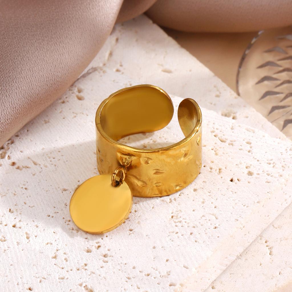 Gold Color Stainless Steel Rings for Women Men Retro Irregular Hammered Hollow Open Rings Waterproof Jewelry Party Gift