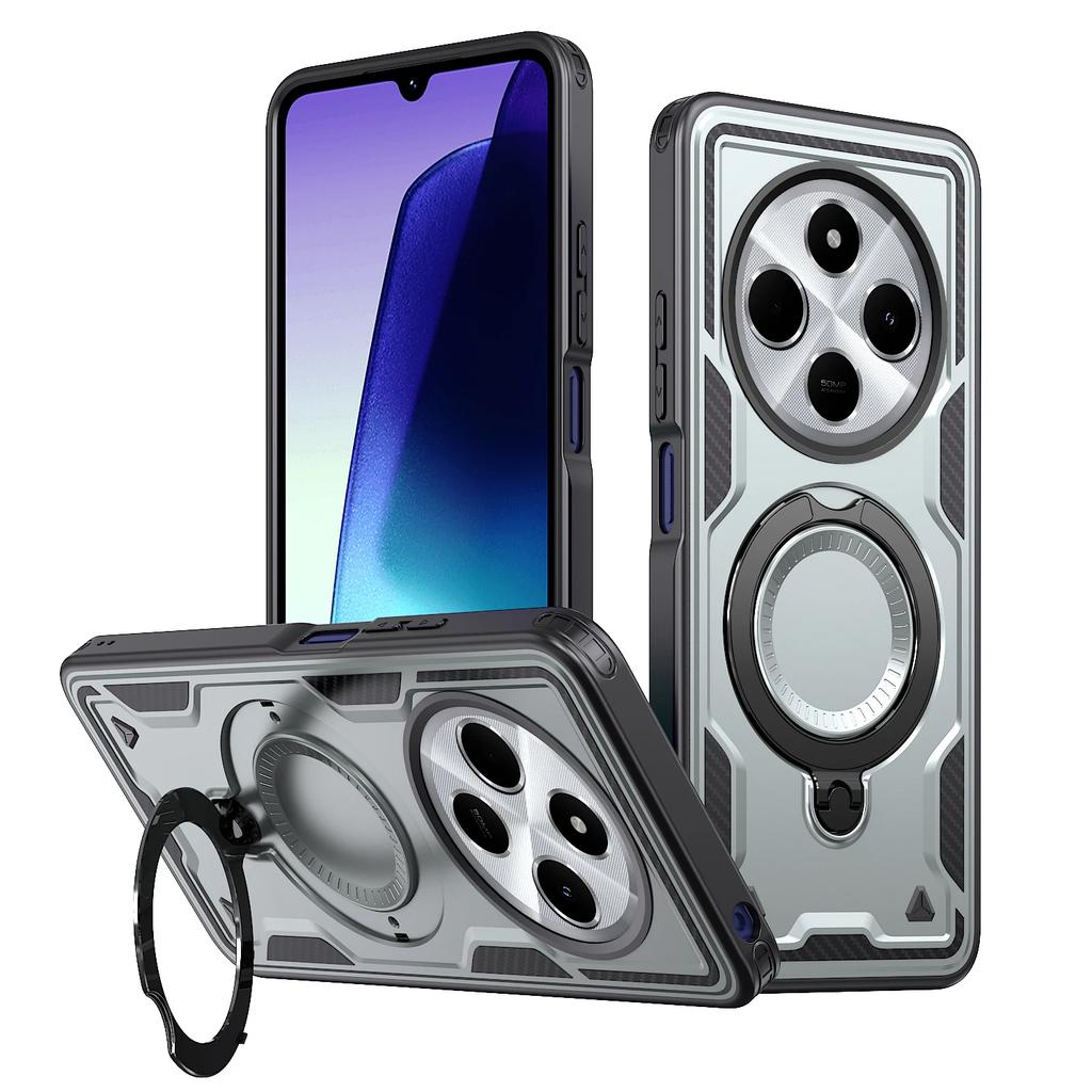 For Xiaomi Redmi 14C Case Military Armor Shockproof 360° Rotating Magnetic Metal Ring Stand TPU Frame Plastic Phone Cover Fundas