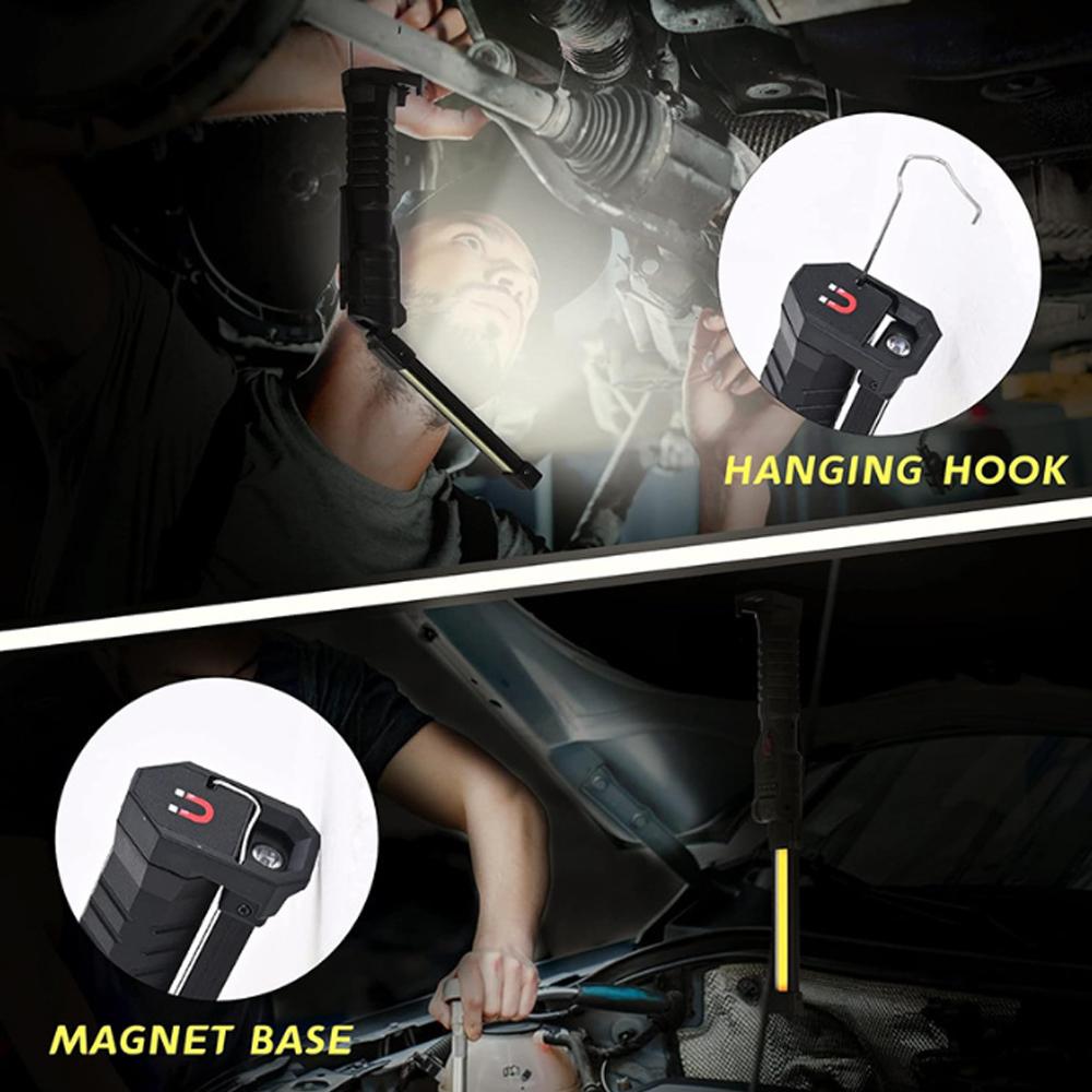 Folding COB XPE LED Work Light Flashlight USB Rechargeable Torch Magnetic Base & Hook, Emergency Car Inspection Lamp Red SOS