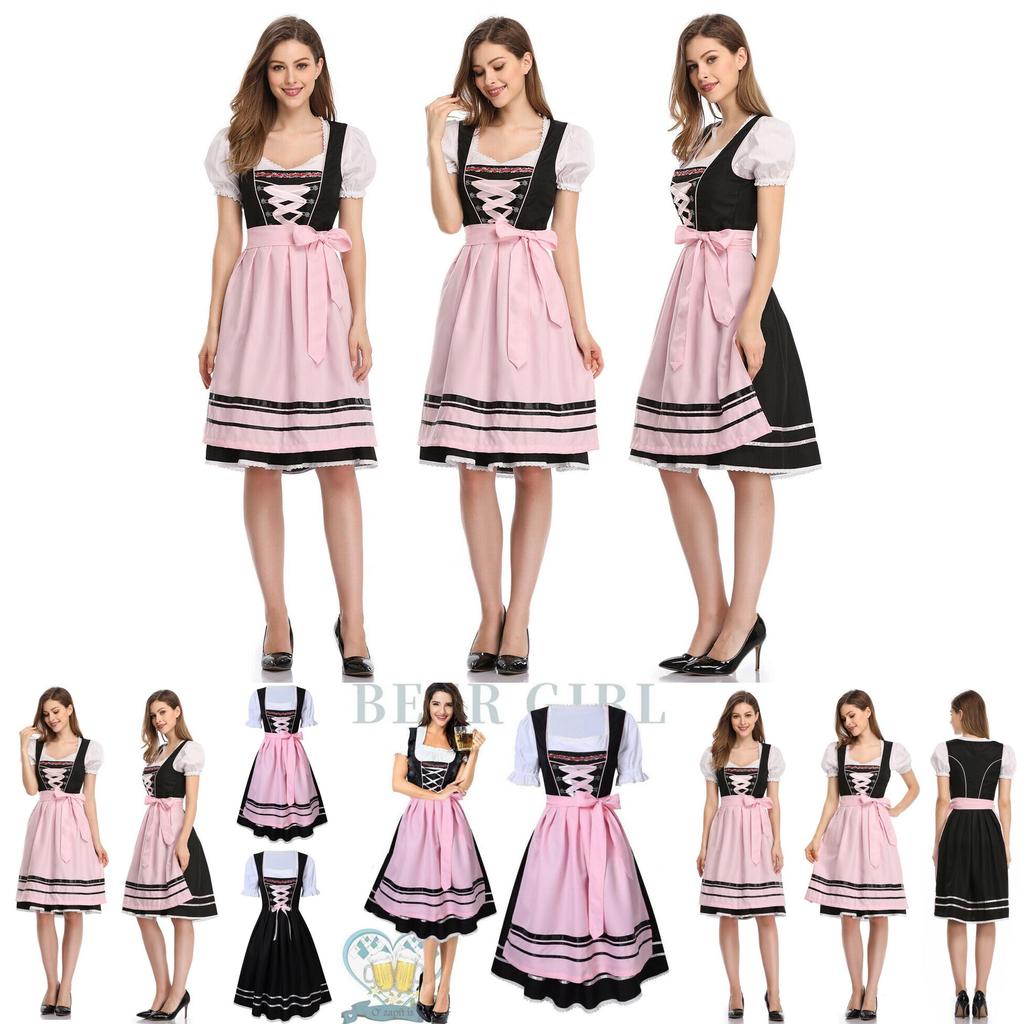 Charming Oktoberfest Ladies Beer Maid Wench German Dirndl Dress With Apron Set
