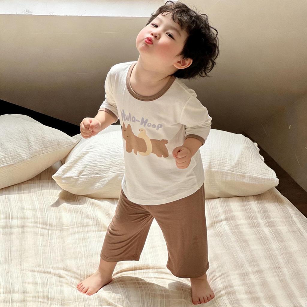 Sommer-Schlafanzug-Set mit Sieben-Ärmeln aus Eis-Seide für Kinder – Süße Loungewear für Jungen & Mädchen