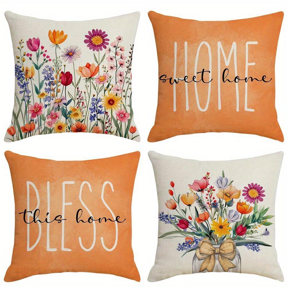 Colorful Floral Home Blessing Pillow CoversLiving room sofa cushion cover, soft and comfortable, bedroom room decoration