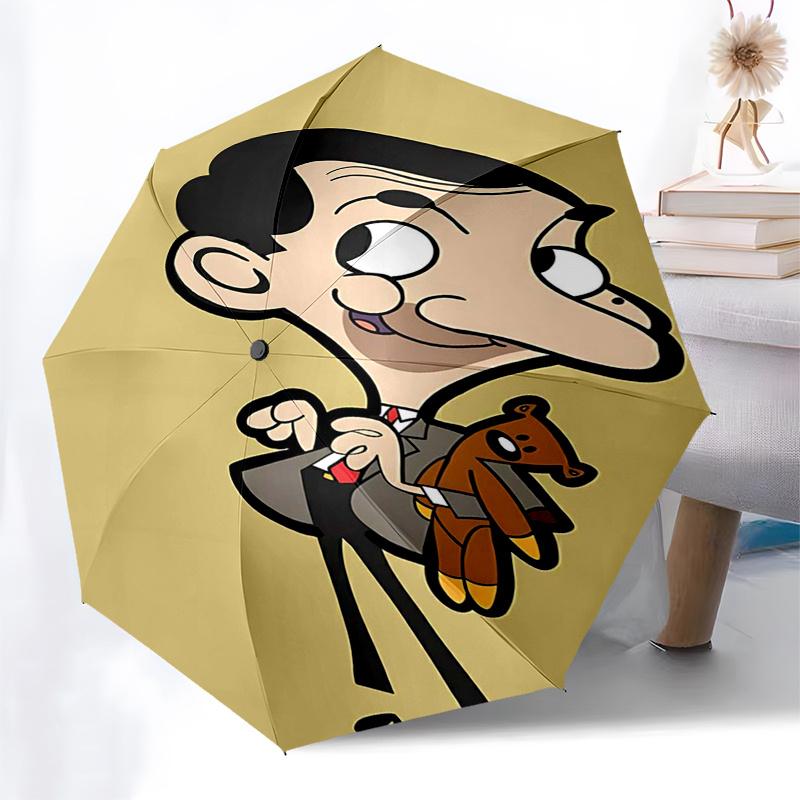 Mr.Bean Themed Travel Umbrella-8 Ribs Automatic Opening and Closing, Portable Folding Design, Compact and Stylish Umbrella Suitable for Outd