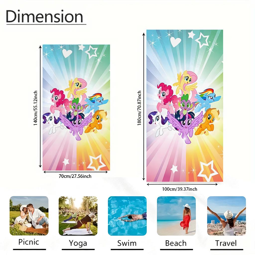 My L-Little P-Pony Full Character Beach Towel, Rainbow Radiant Star Heart Microfiber Quick Dry Sand Free Kids Swim Towel