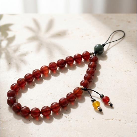 

Natural red agate phone lanyard, short wrist strap for women, chalcedony pendant, durable and sturdy cord Dark red agate lanyard